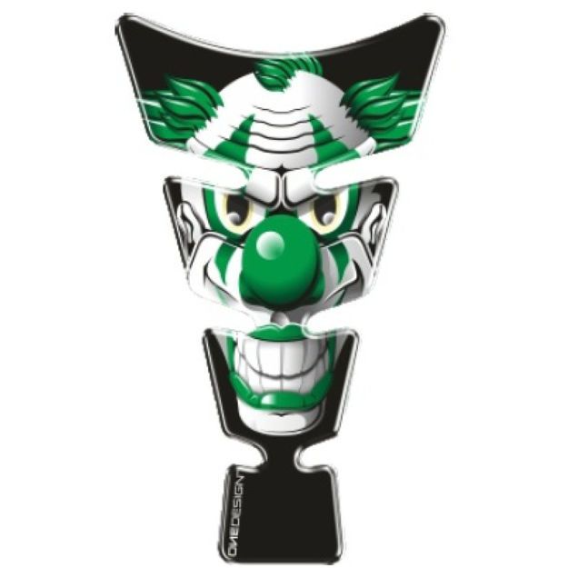 Αυτοκόλλητο ρεζερβουαρ ONEDESIGN UNIVERSAL TANK PAD - GLOSS GREEN/WHITE/BLACK - GREEN CLOWN DESIGN - 21,3 CM X 12,8 CM | 8.38" X 5.04
 CGSCLOWVP