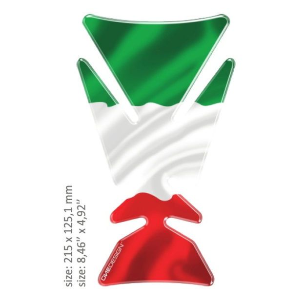 Αυτοκόλλητο ρεζερβουαρ ONEDESIGN UNIVERSAL TANK PAD - GLOSS GREEN/WHITE/RED - ITALIAN FLAG DESIGN - 21,5 CM X 12,51 CM | 8.46" X 4.92
 CEFITAP